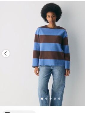 TNA Blue and Brown Striped Crew Tee